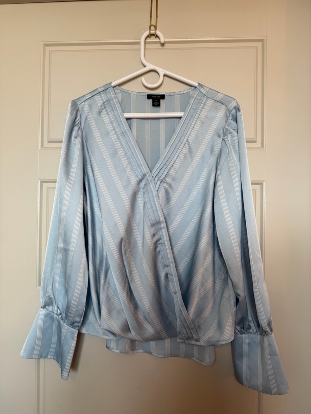 Halogen Light Blue and White Striped Wrap-Front Blouse